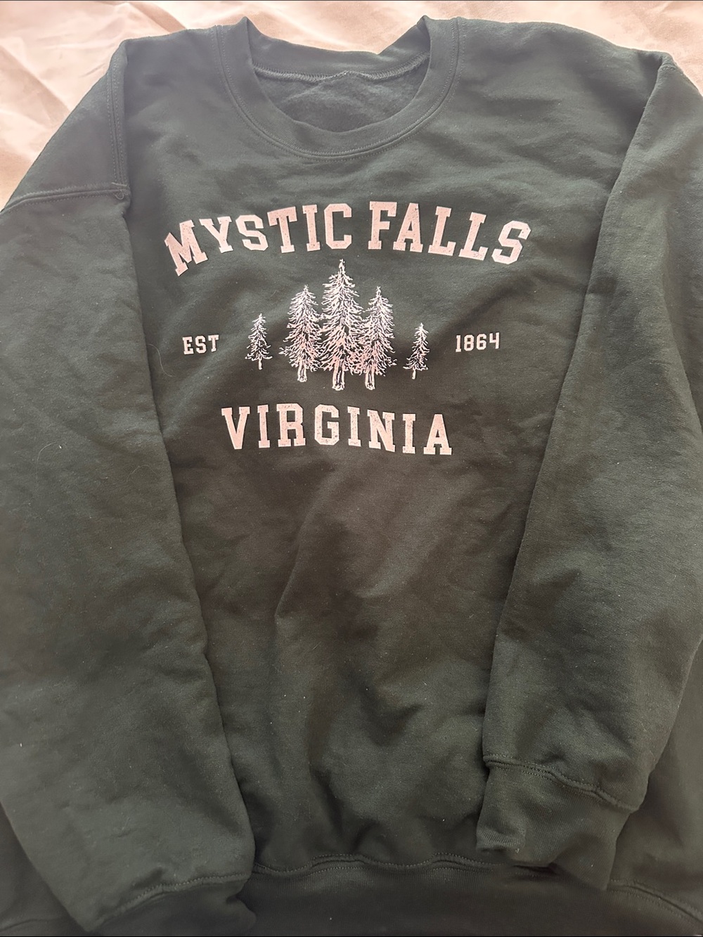 Mystic Falls Virginia Green Graphic Crewneck Sweatshirt